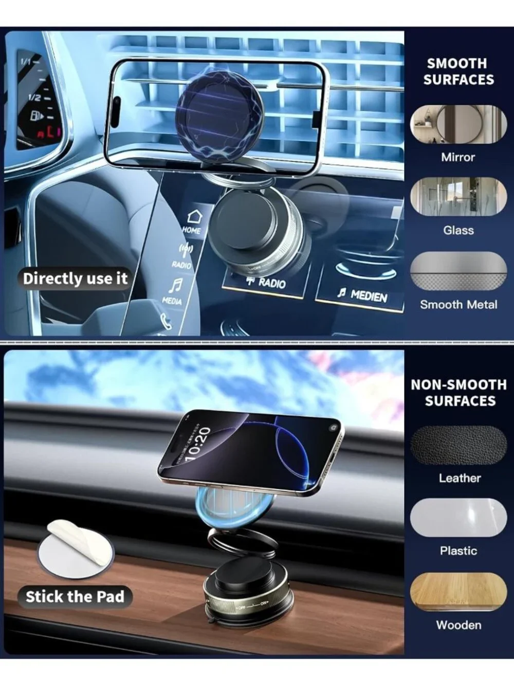 2-Pack Magnetic Car Phone Mount, 360° Adjustable, Ultra Strong Suction Cup